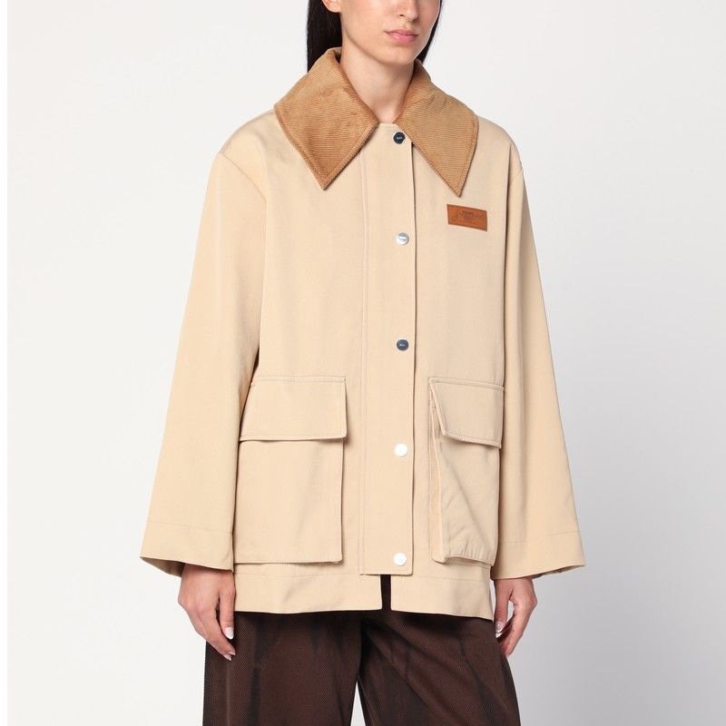 GANNI Twill Jacket with Corduroy Collar for Women