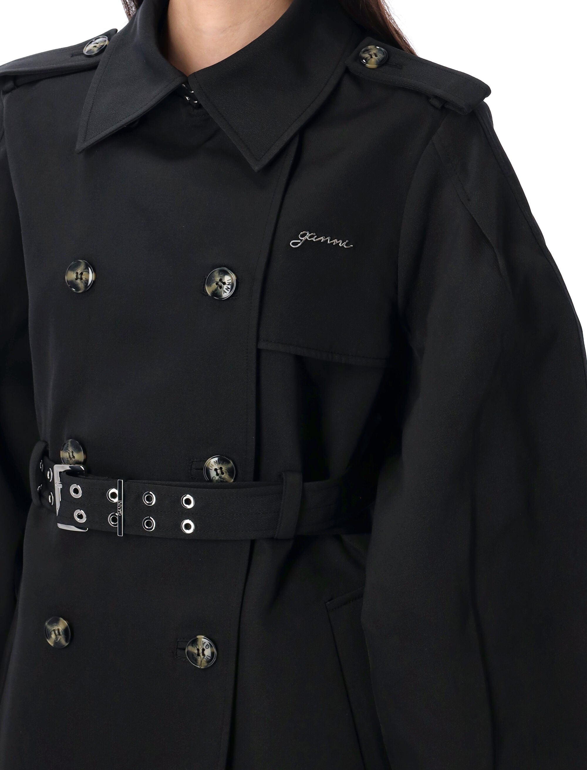 GANNI Fashionable Midi Trench Buckle for Women