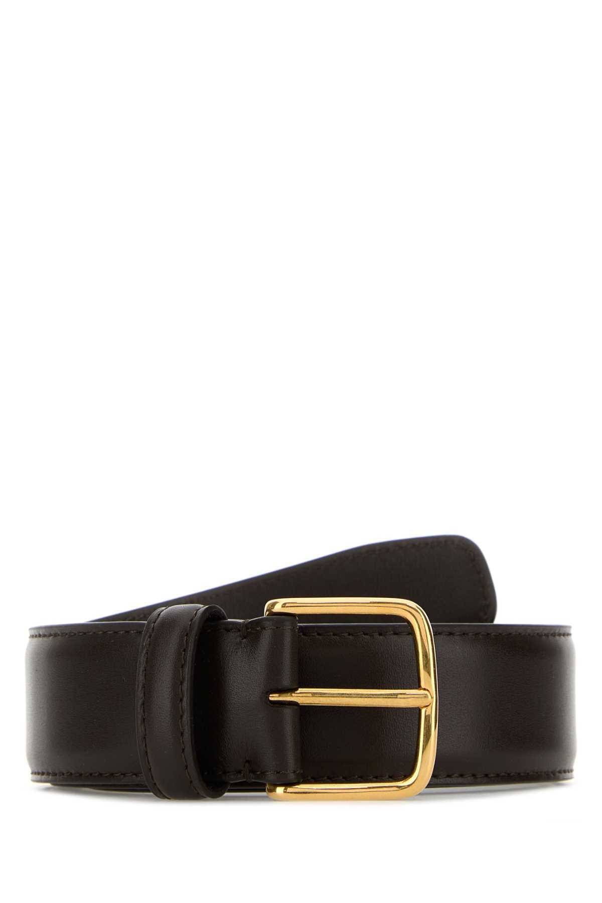THE ROW Leather Belt with Gold Buckle