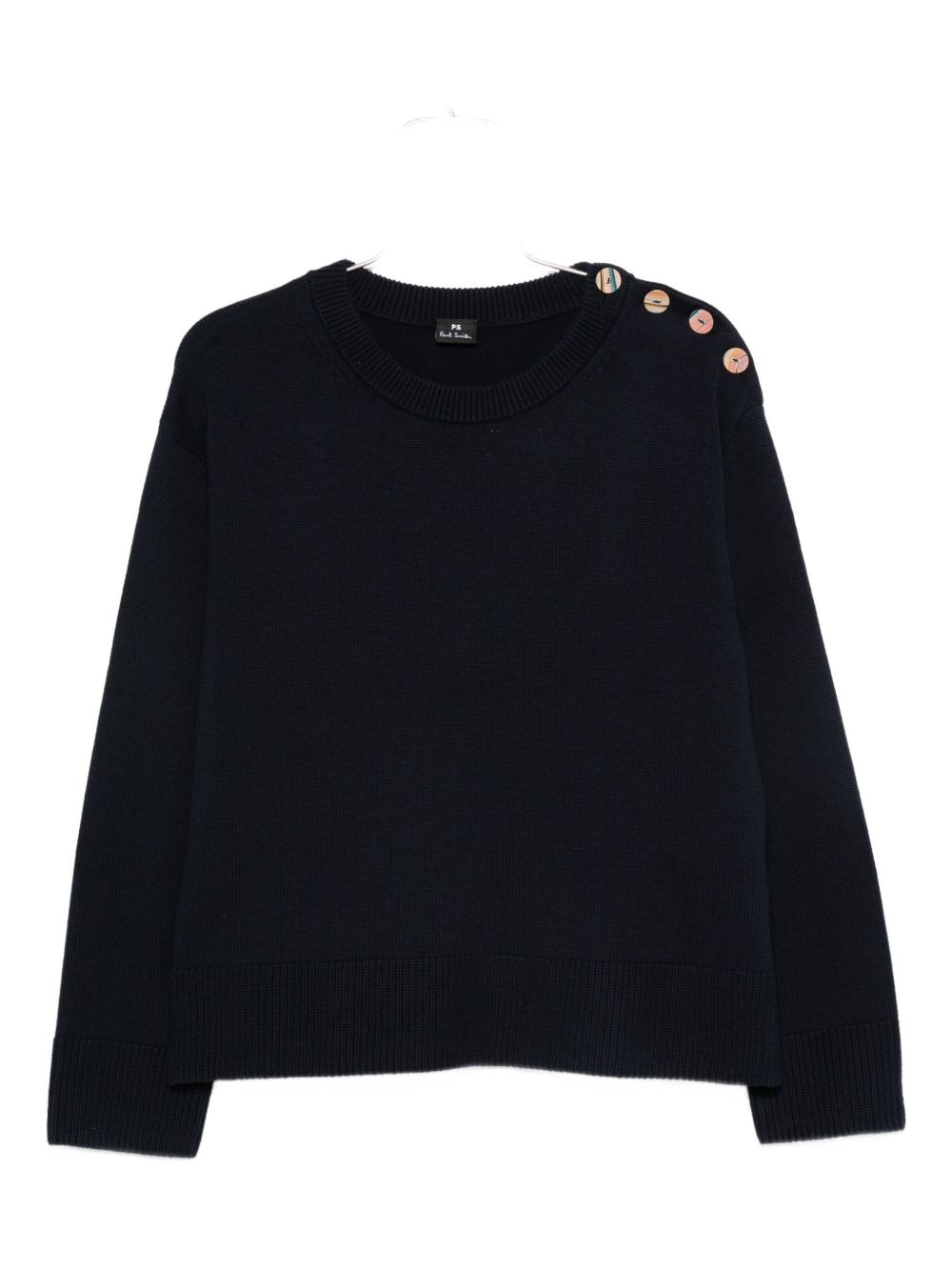 PS PAUL SMITH Round Neck Long Sleeve Sweater with Button Embellishment