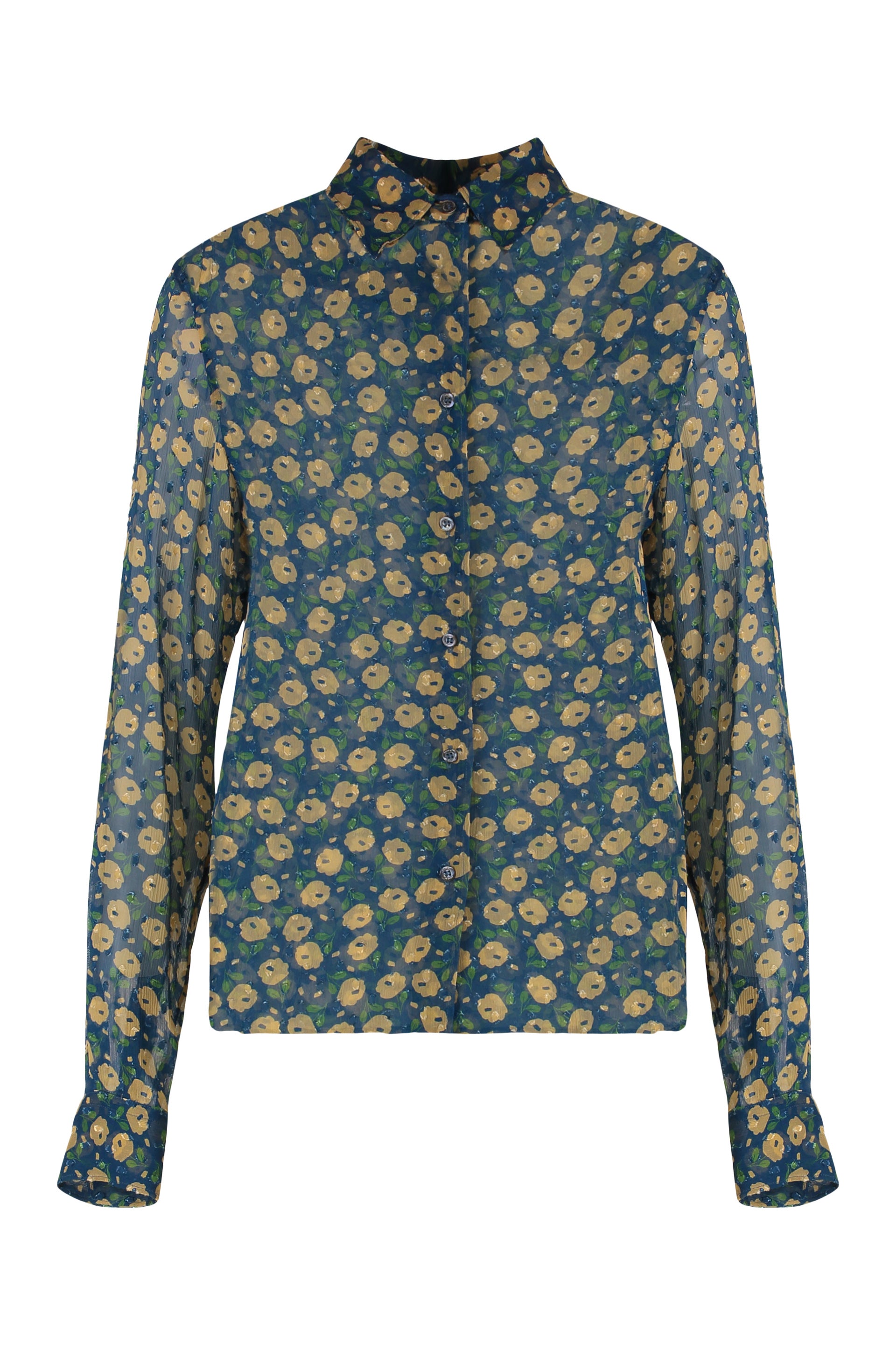 ASPESI Floral Printed Long Sleeve Viscose Shirt