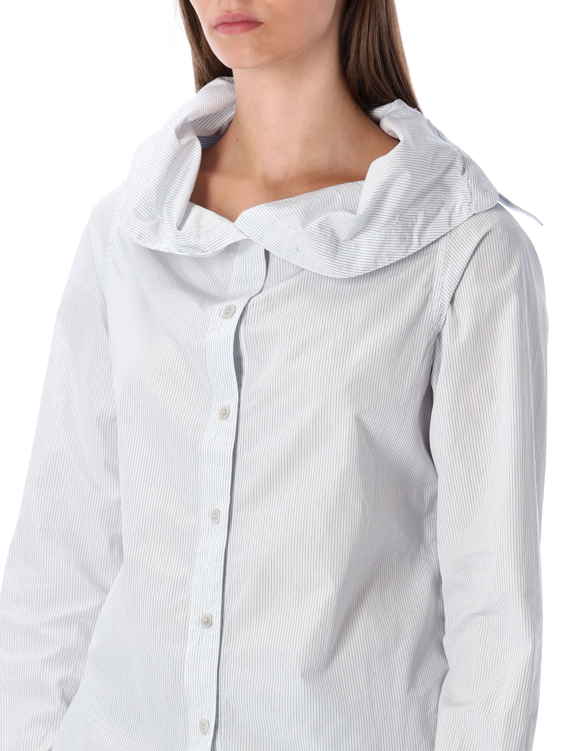 OUR LEGACY Collapsible Collar Pinstriped Poplin Shirt - Size 36