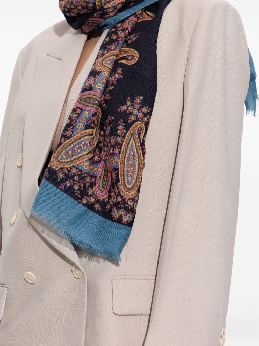 ETRO Paisley Pattern Scarf with Fringed Edges - Rectangular