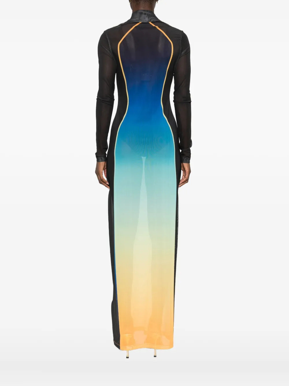 CASABLANCA Printed Mesh Maxi Dress with Long Sleeves and High Neck