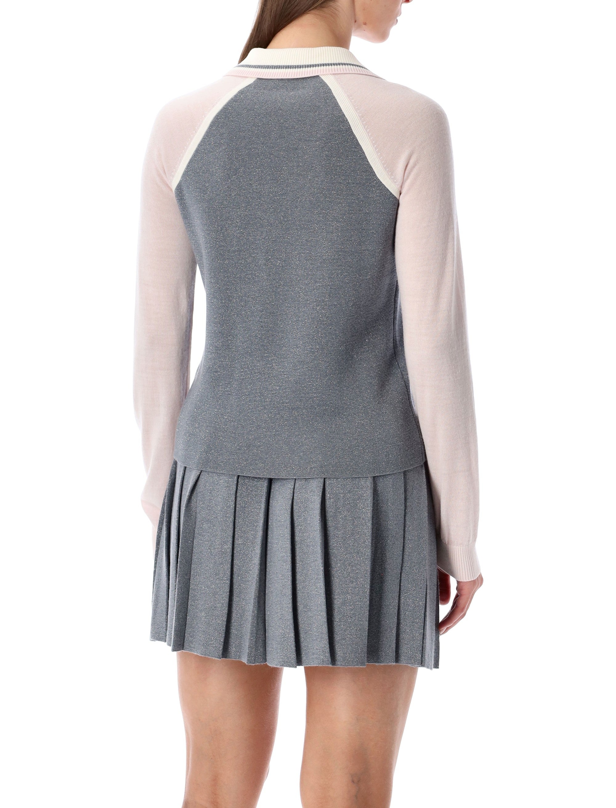 CASABLANCA Merino Lurex Long-Sleeve Tennis Polo - Size S