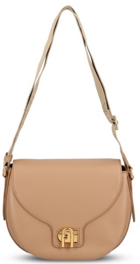 FURLA Curved Leather Cross-Body Handbag with Adjustable Strap