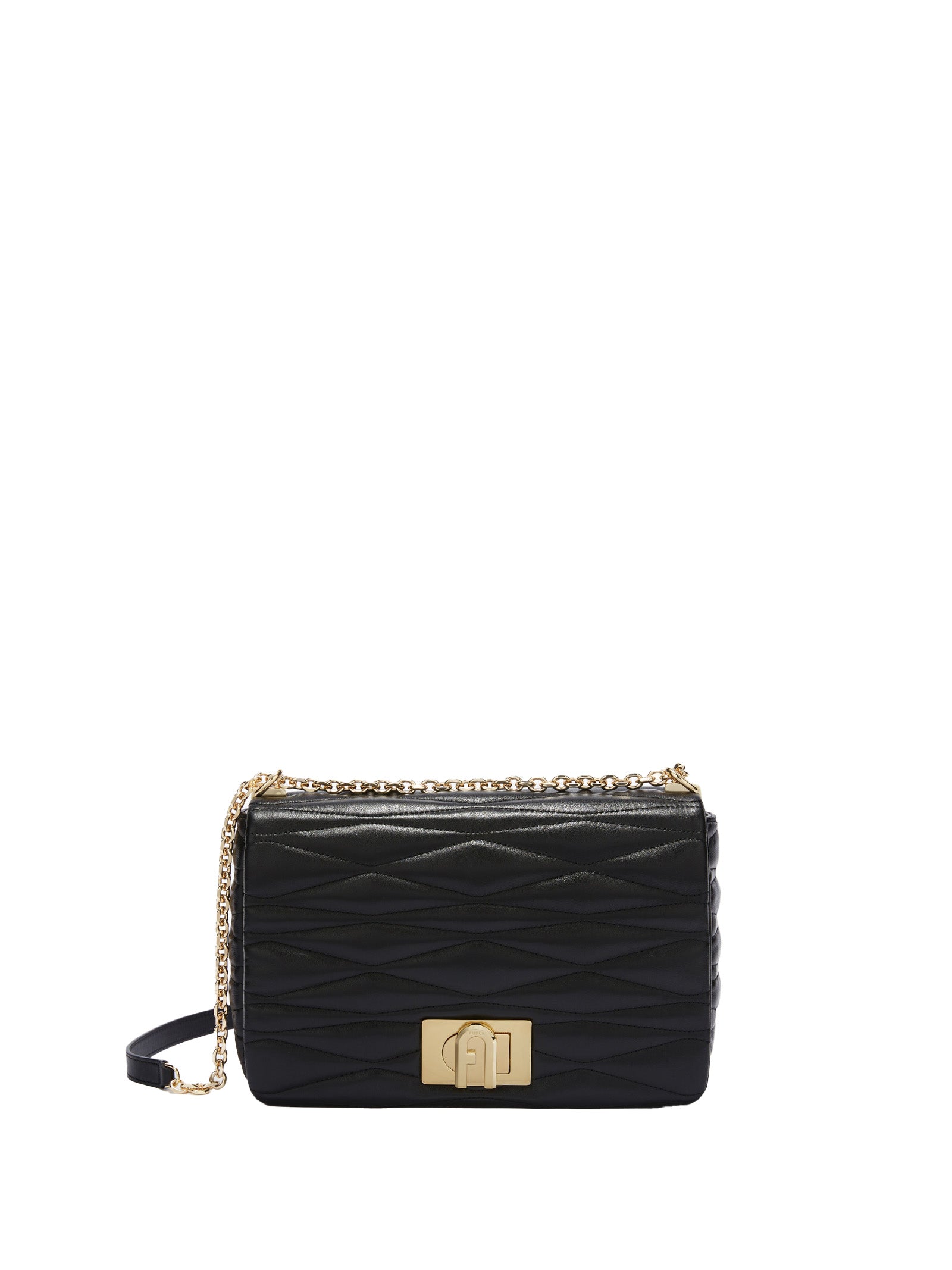 FURLA Luxurious 100% Leather Handbag with Chain-Link Strap
