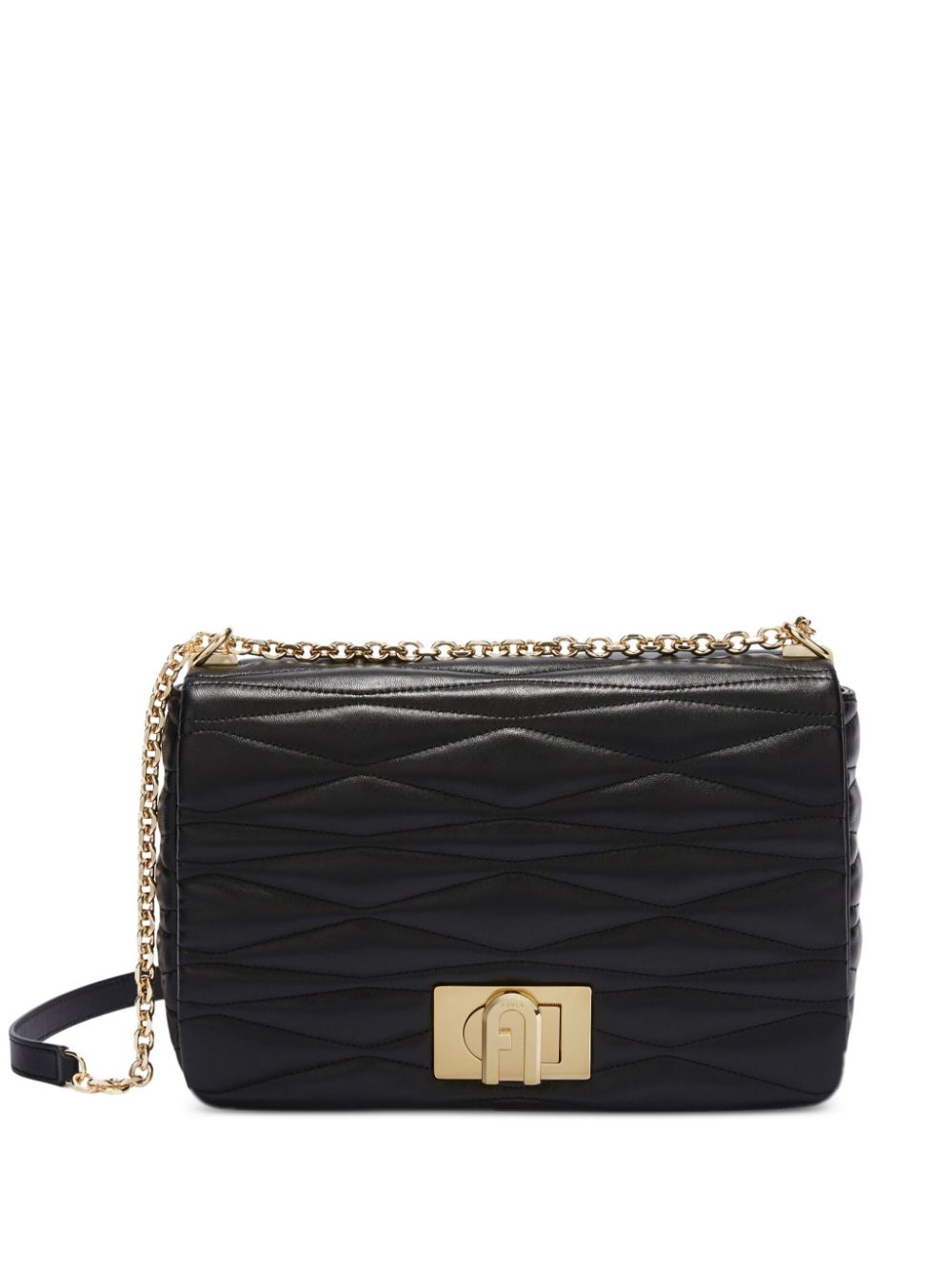 FURLA Luxurious 100% Leather Handbag with Chain-Link Strap