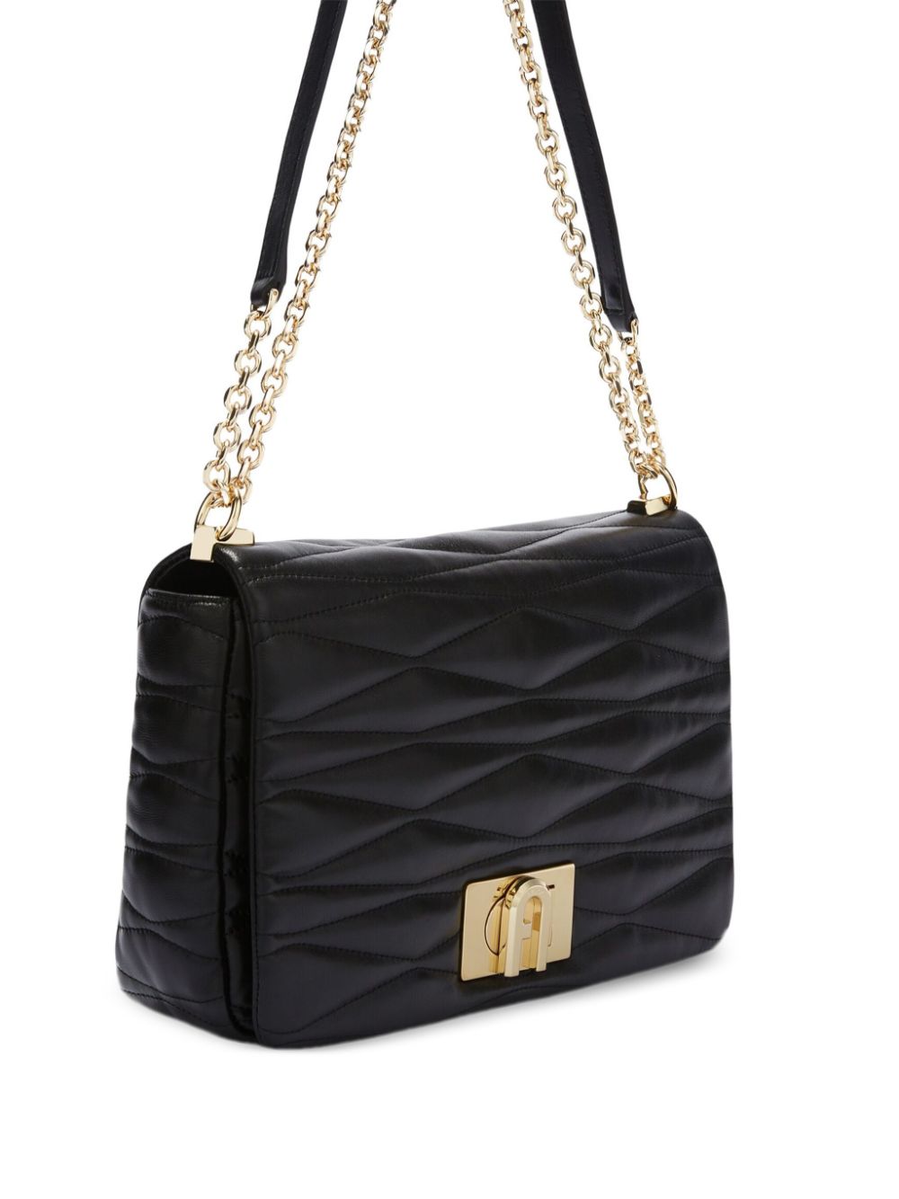 FURLA Luxurious 100% Leather Handbag with Chain-Link Strap