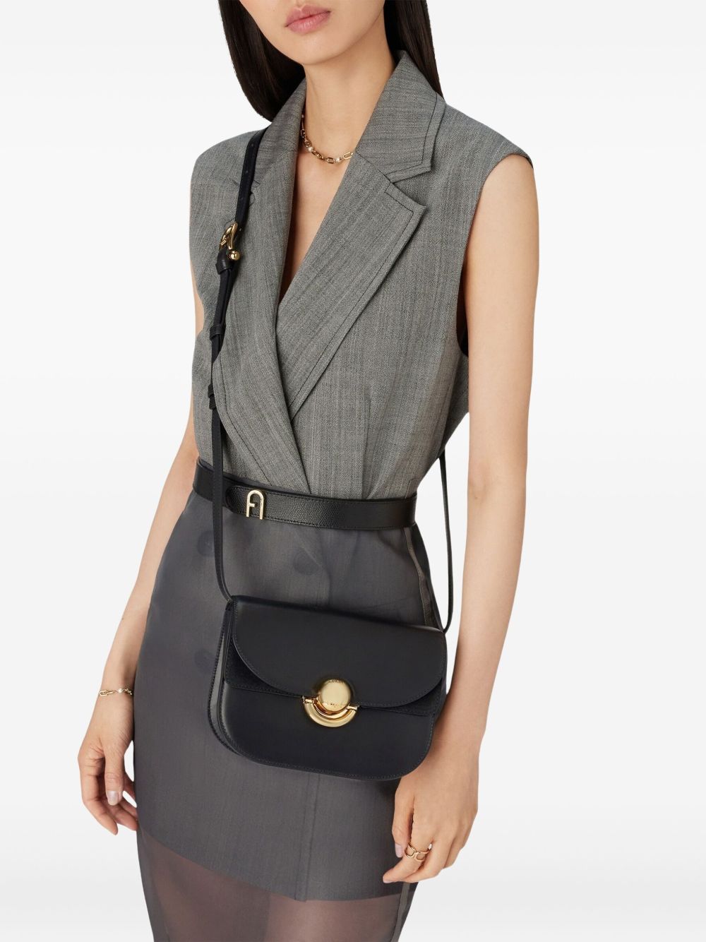 FURLA Elegant Leather Handbag with Foldover Top