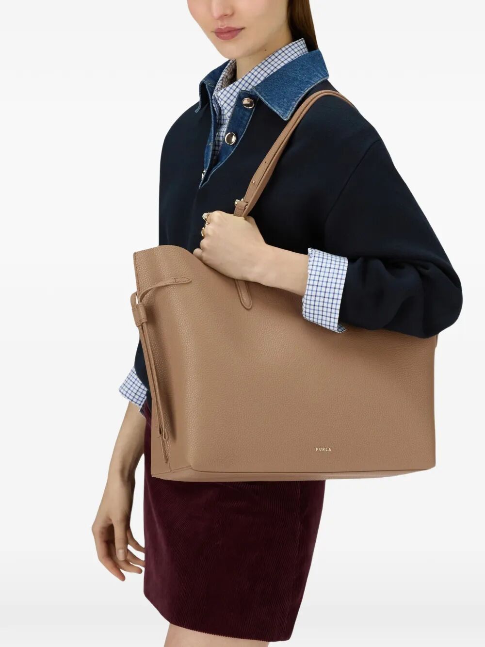 FURLA Large Double Leather Tote Handbag