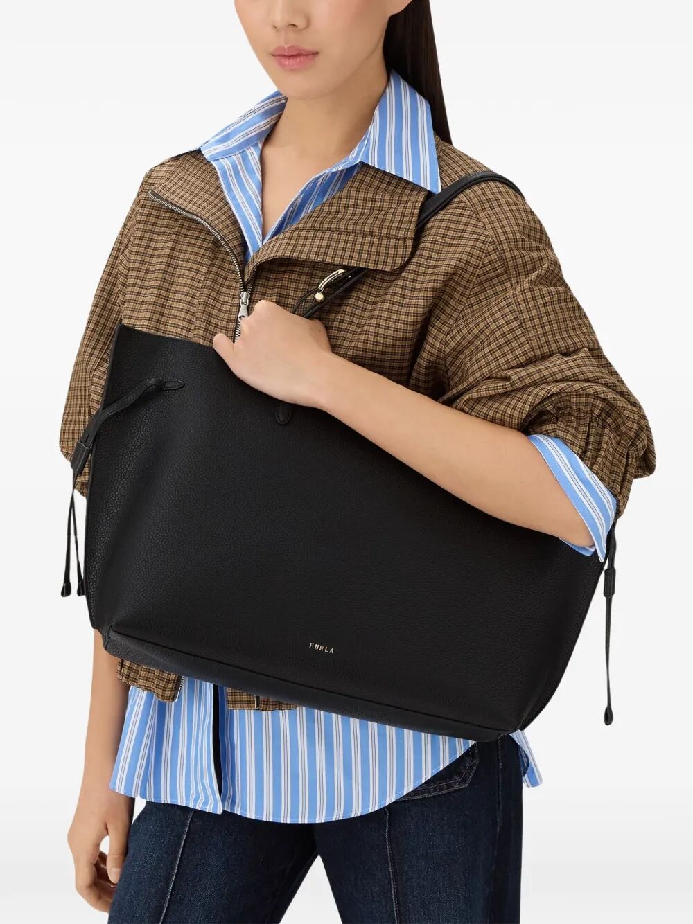 FURLA Large 100% Leather Tote Handbag with Zip Closure