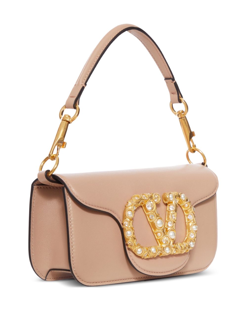 VALENTINO GARAVANI Mini Leather Shoulder Handbag with Pearl and Crystal Embellishments