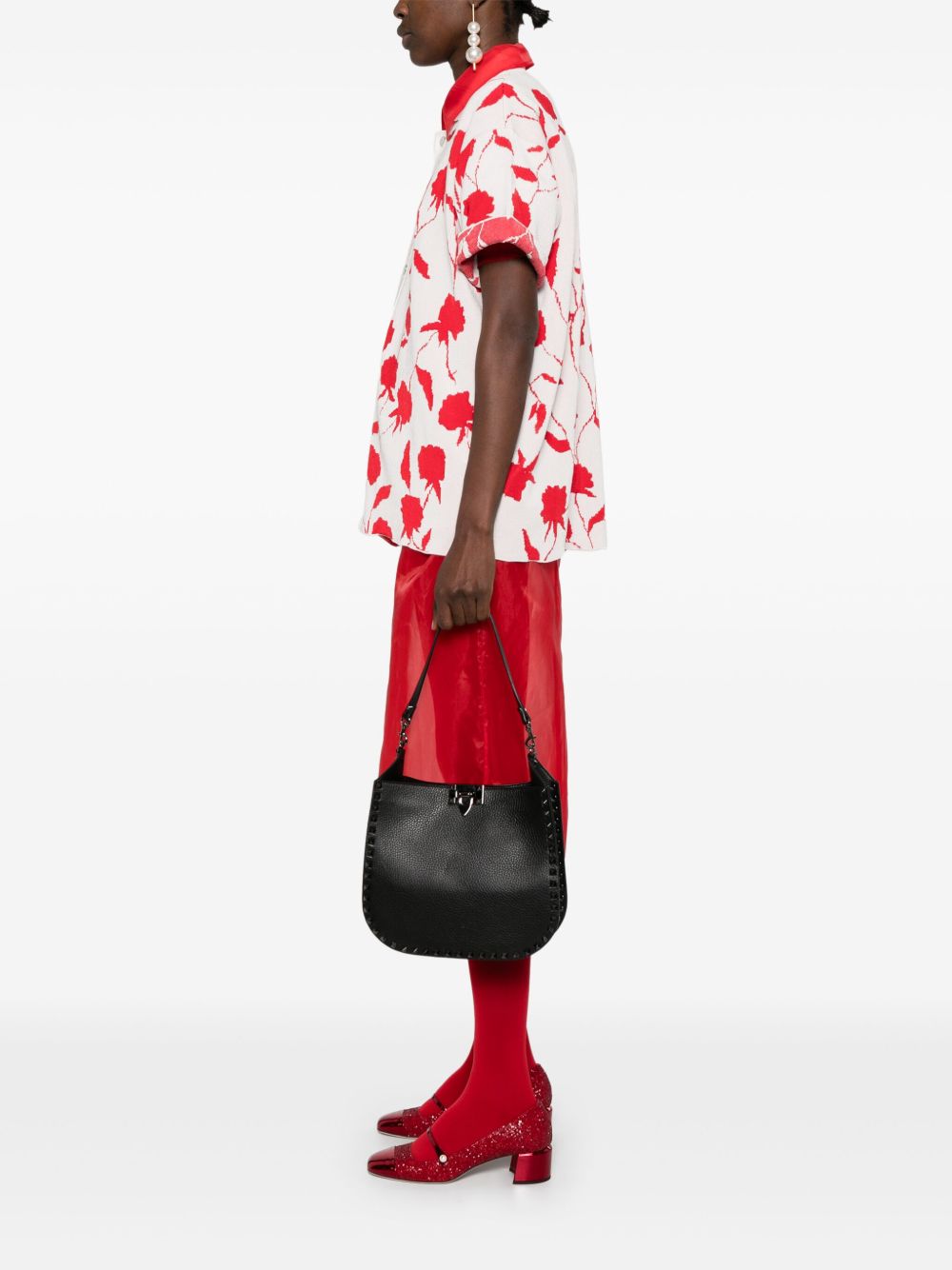 VALENTINO GARAVANI Rockstud Leather Hobo Handbag
