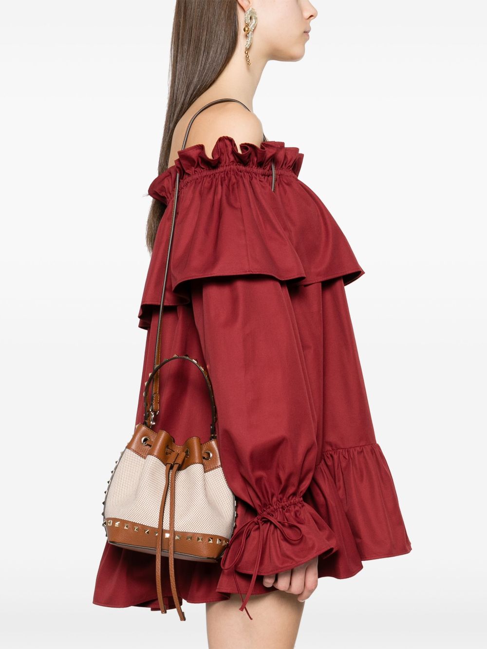 VALENTINO GARAVANI Mini Studded Canvas Bucket Handbag