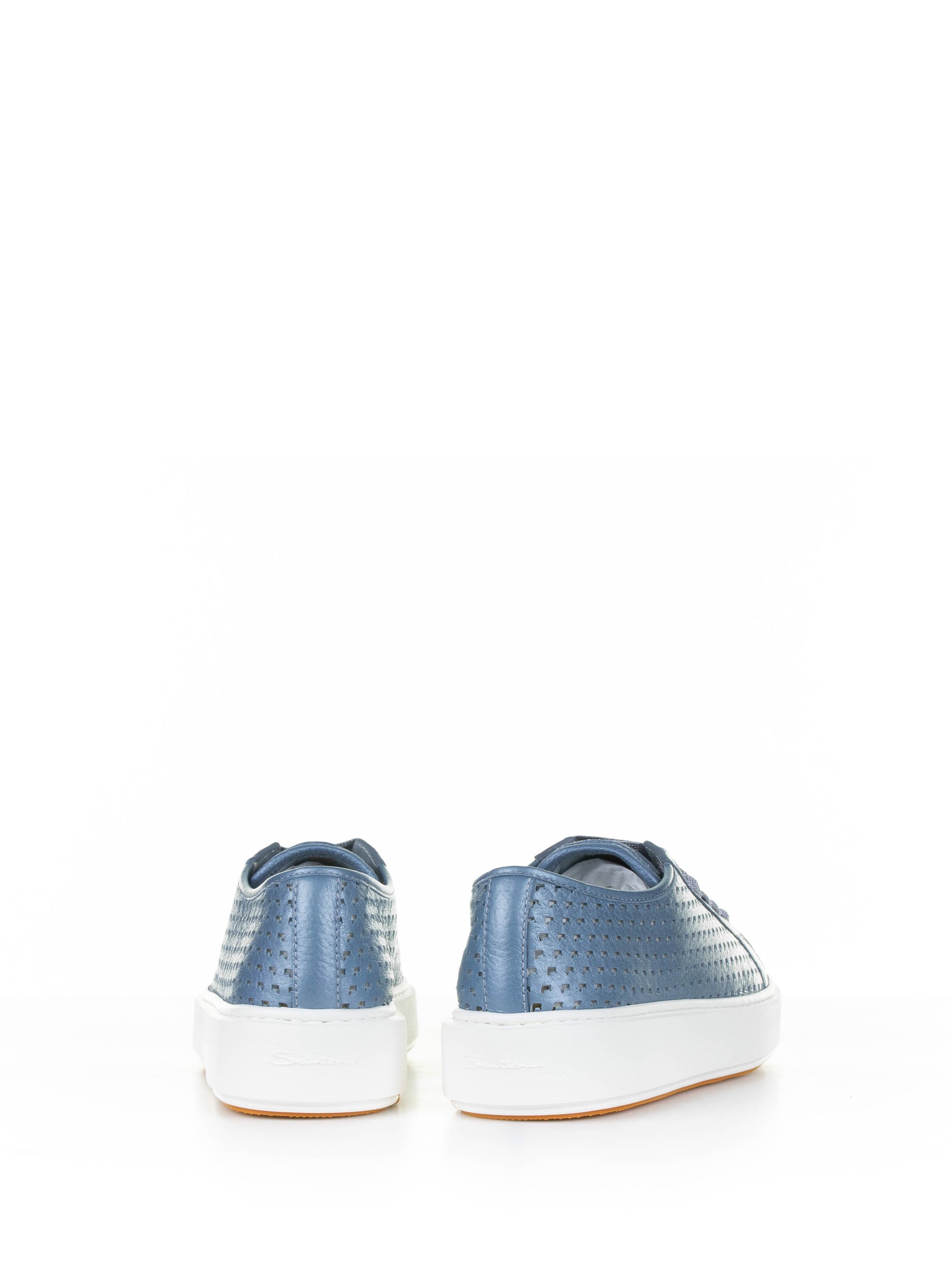 SANTONI Light Blue Perforated Leather Sneakers for Women