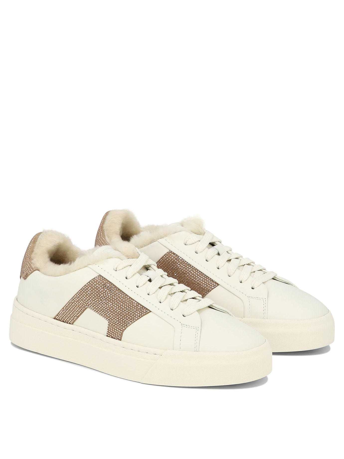 SANTONI Double Buckle Rhinestone-Embellished Sneaker