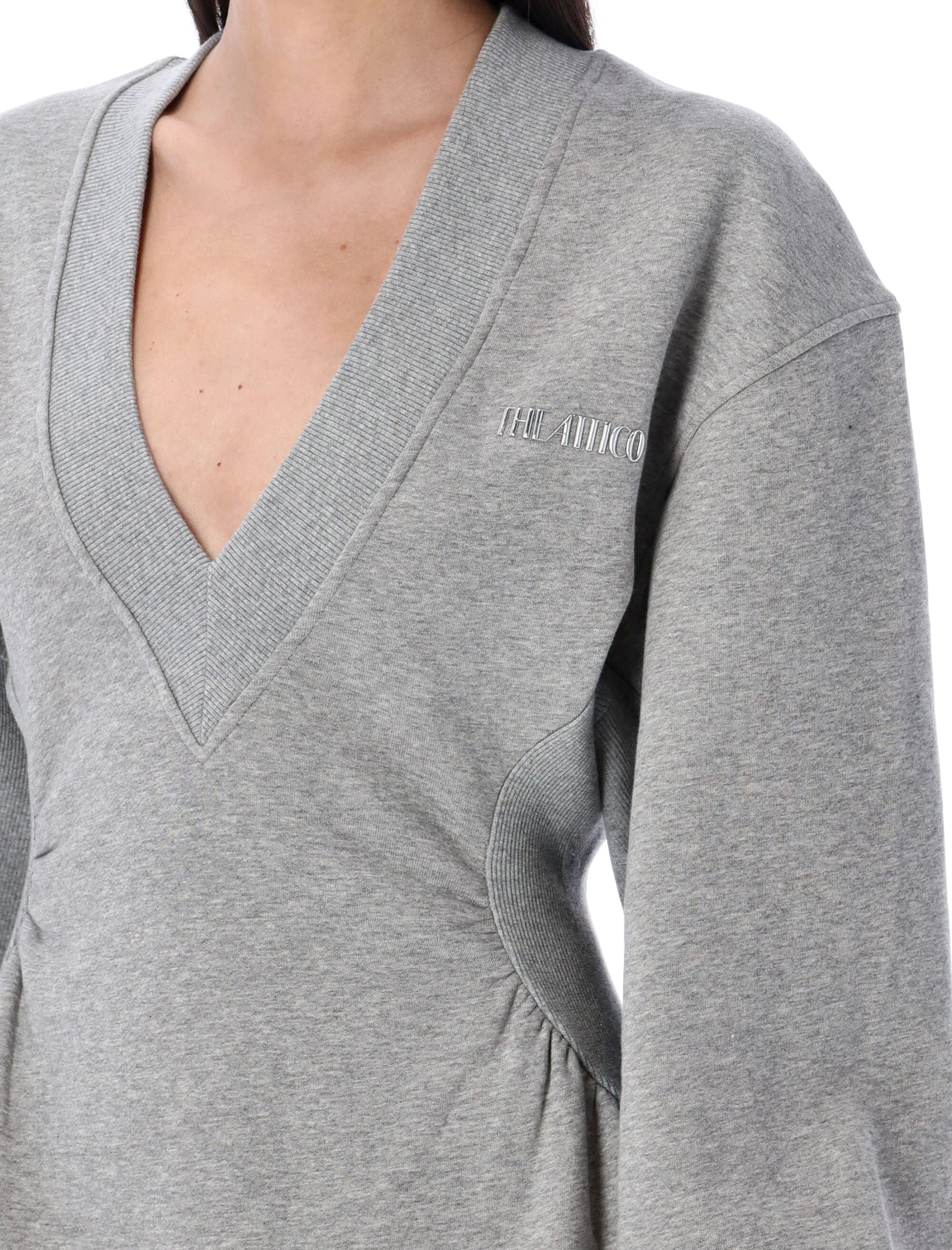 THE ATTICO Fleece Mini Dress with Deep V-Neck - Size 40