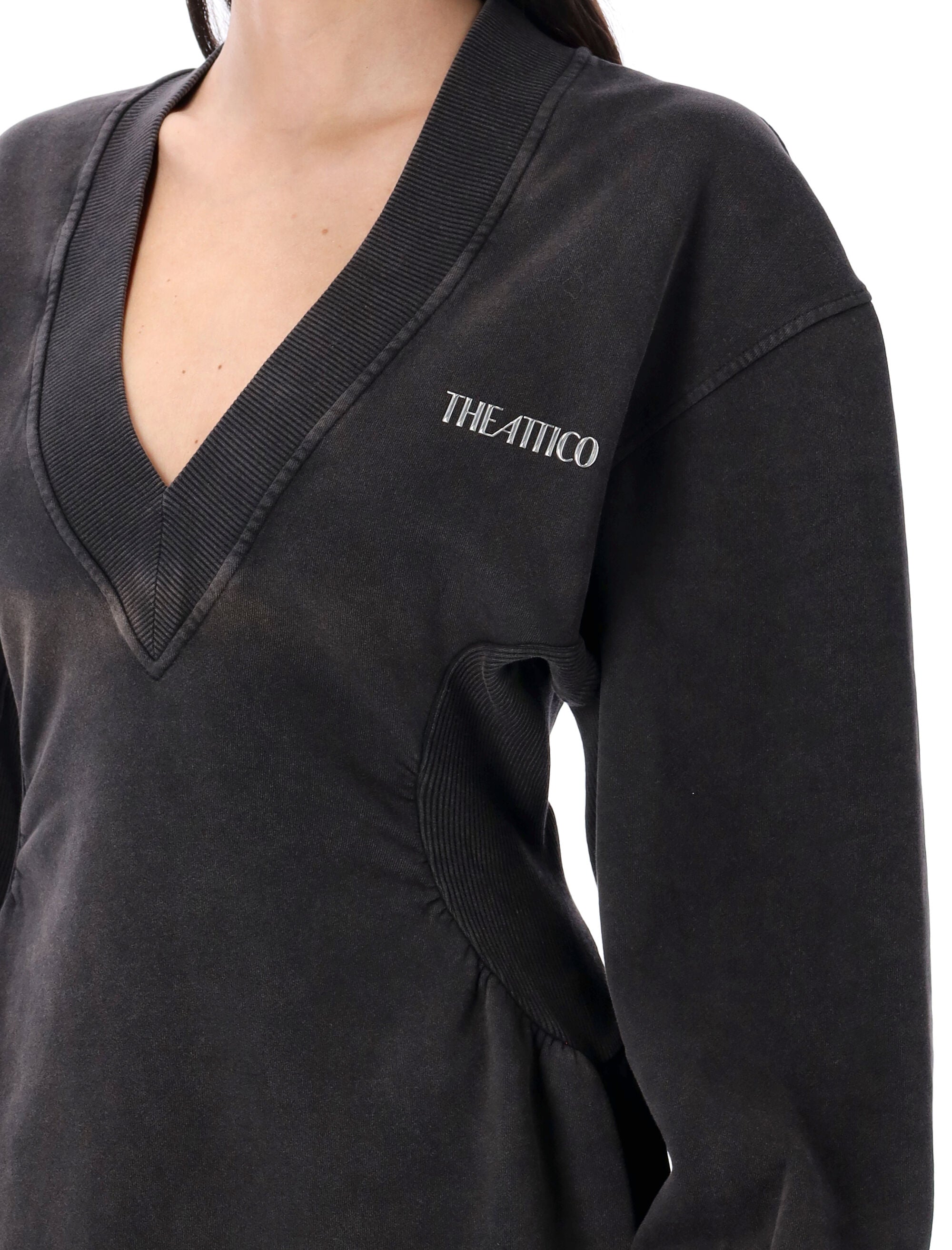 THE ATTICO Fleece Mini Dress with Deep V-Neck for Women (Size 40)