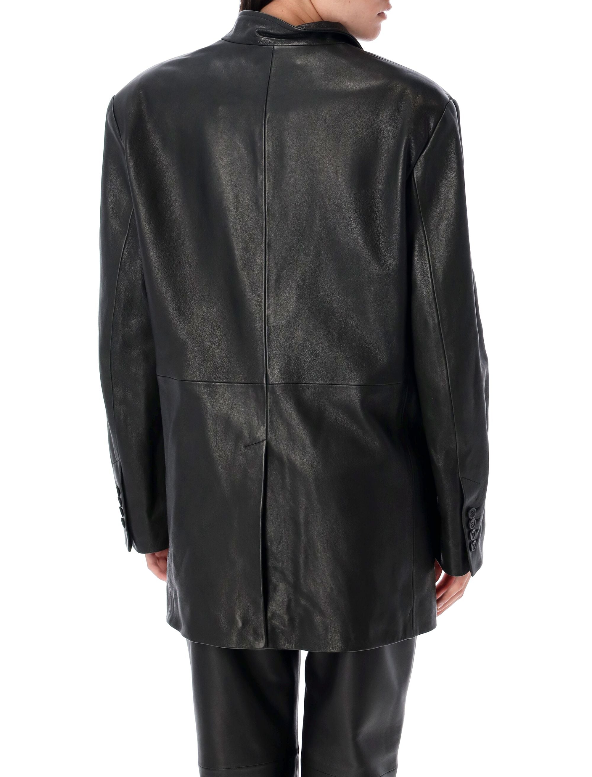 THE ATTICO Asymmetrical Lapel Leather Jacket - Size 40