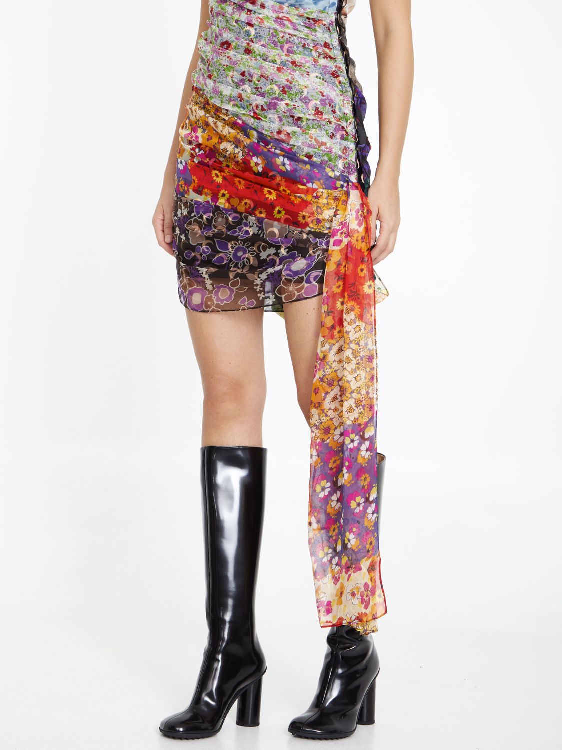 MARINE SERRE Asymmetrical Mini Dress with Patchwork Design