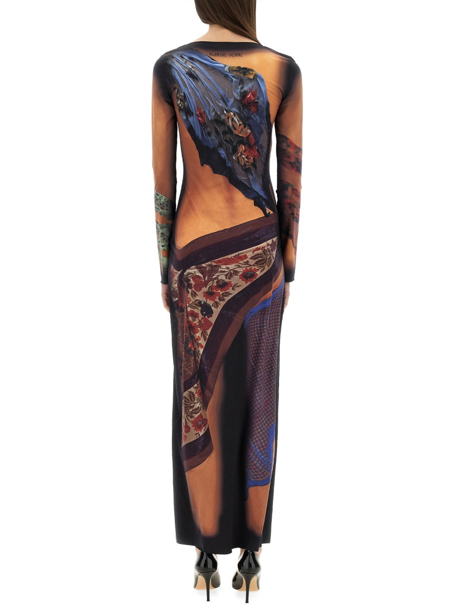 MARINE SERRE Slim Fit Long Dress with Unique Statuesque Design