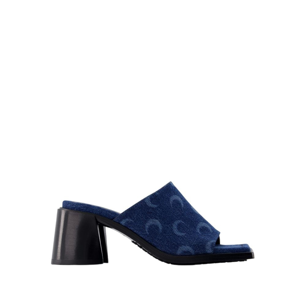 MARINE SERRE Heeled Flat in Moon Allover Print Denim - 7cm Heel Height