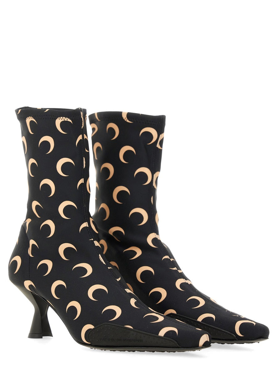 MARINE SERRE Moon Sock Boots with Mid Sculpted Heel - Ankle Length