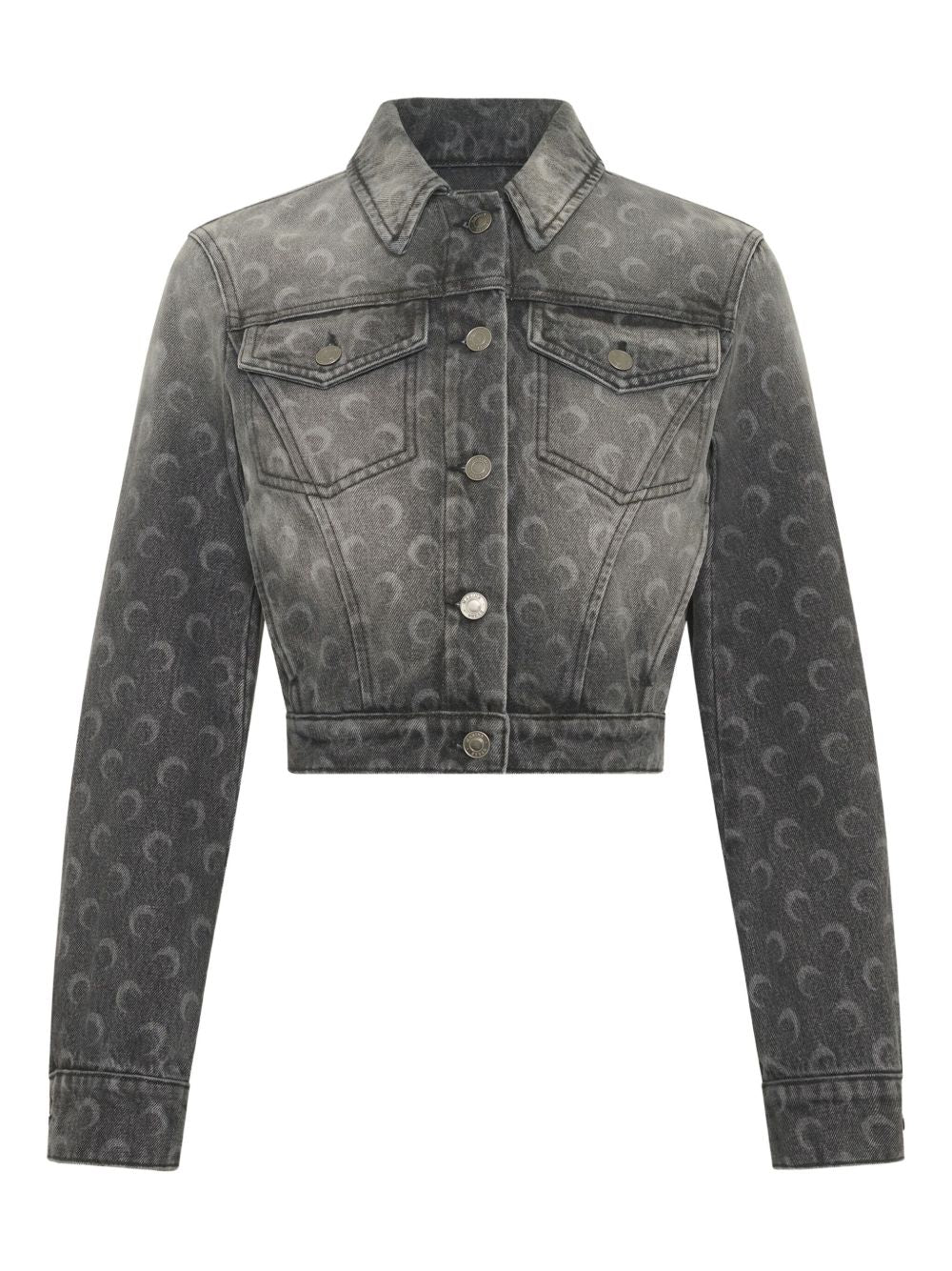 MARINE SERRE Cropped Denim Jacket with Graphic Moon Motif