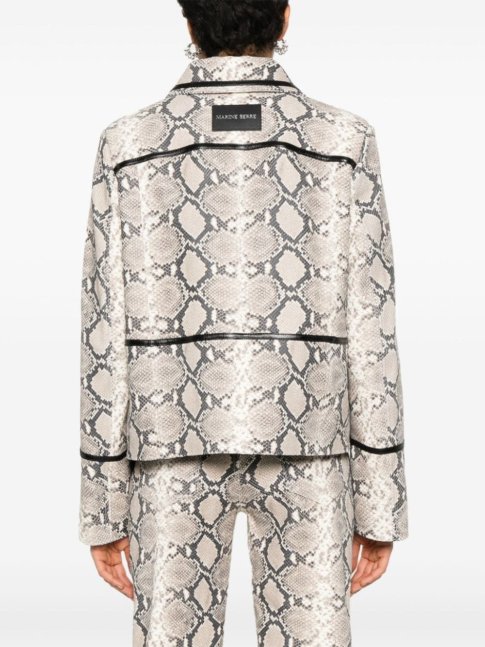 MARINE SERRE Python Print Leather Boxy Jacket with Epaulets