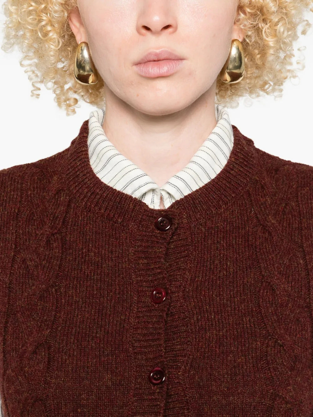 A.P.C. Women's Round Collar Jumper with Cable-Knit Details - Size S