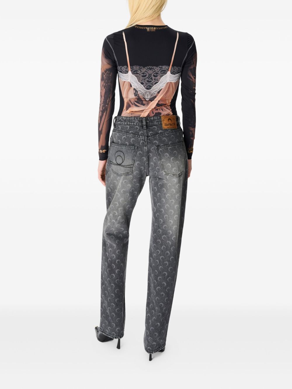 MARINE SERRE Laser Moon Print Jeans - Women’s Mid-Rise Straight Leg, Size 38