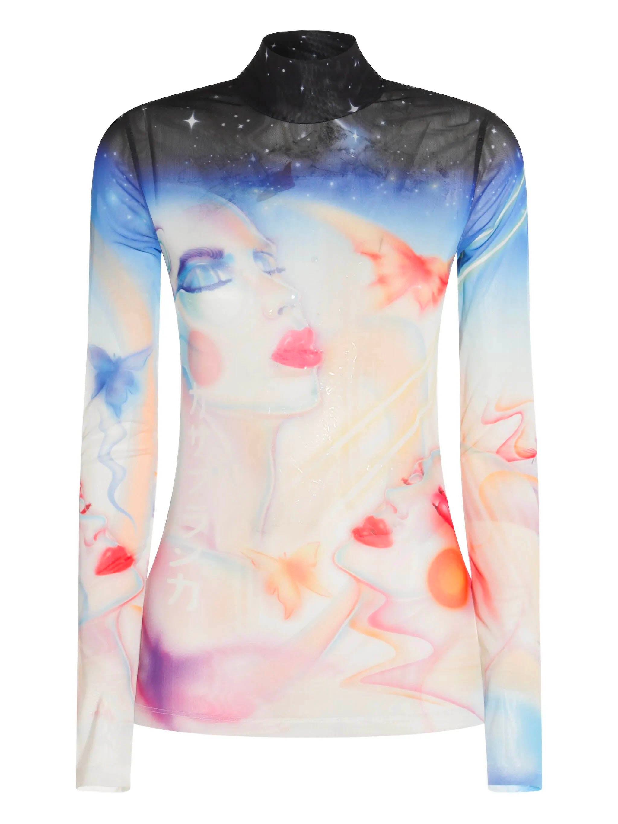 CASABLANCA Galactic Connection Long Sleeve Mesh Top