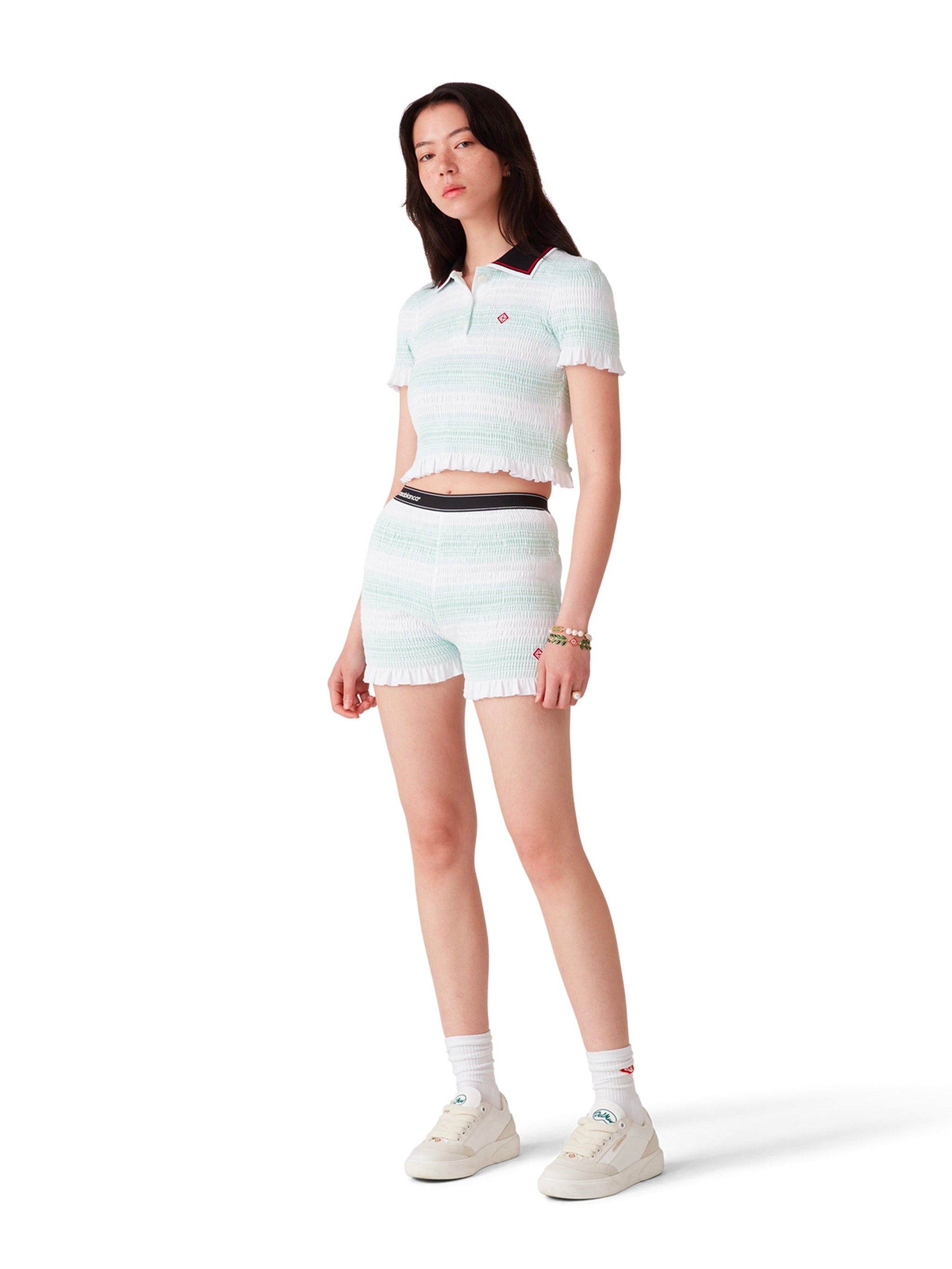 CASABLANCA Mini Shirred Shorts with Logo Waistband - Size S