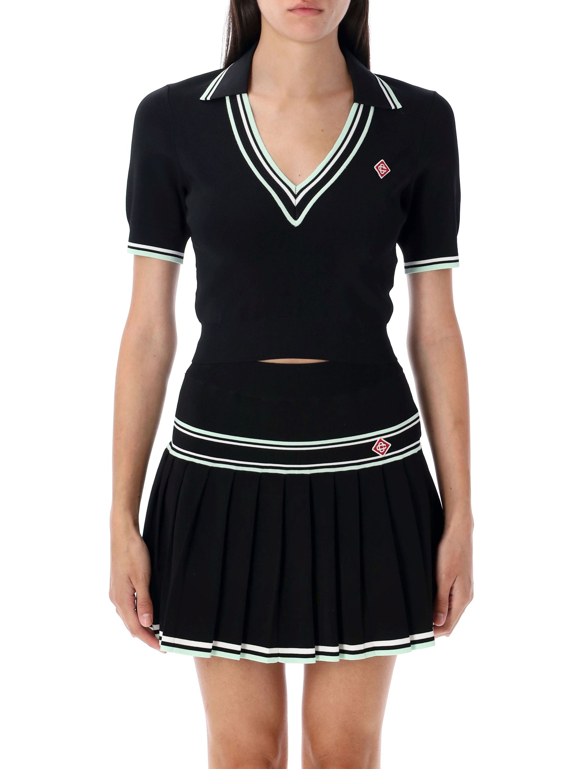 CASABLANCA V-Neck Knit Top with Striped Trim - Women's