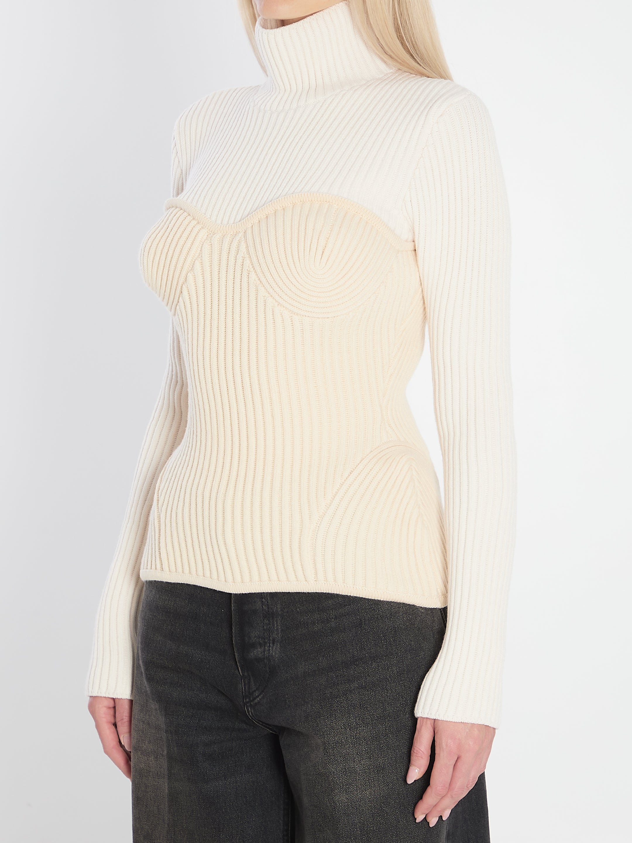 JEAN PAUL GAULTIER Ribbed Knit Pullover with High Neck - Women’s Size M