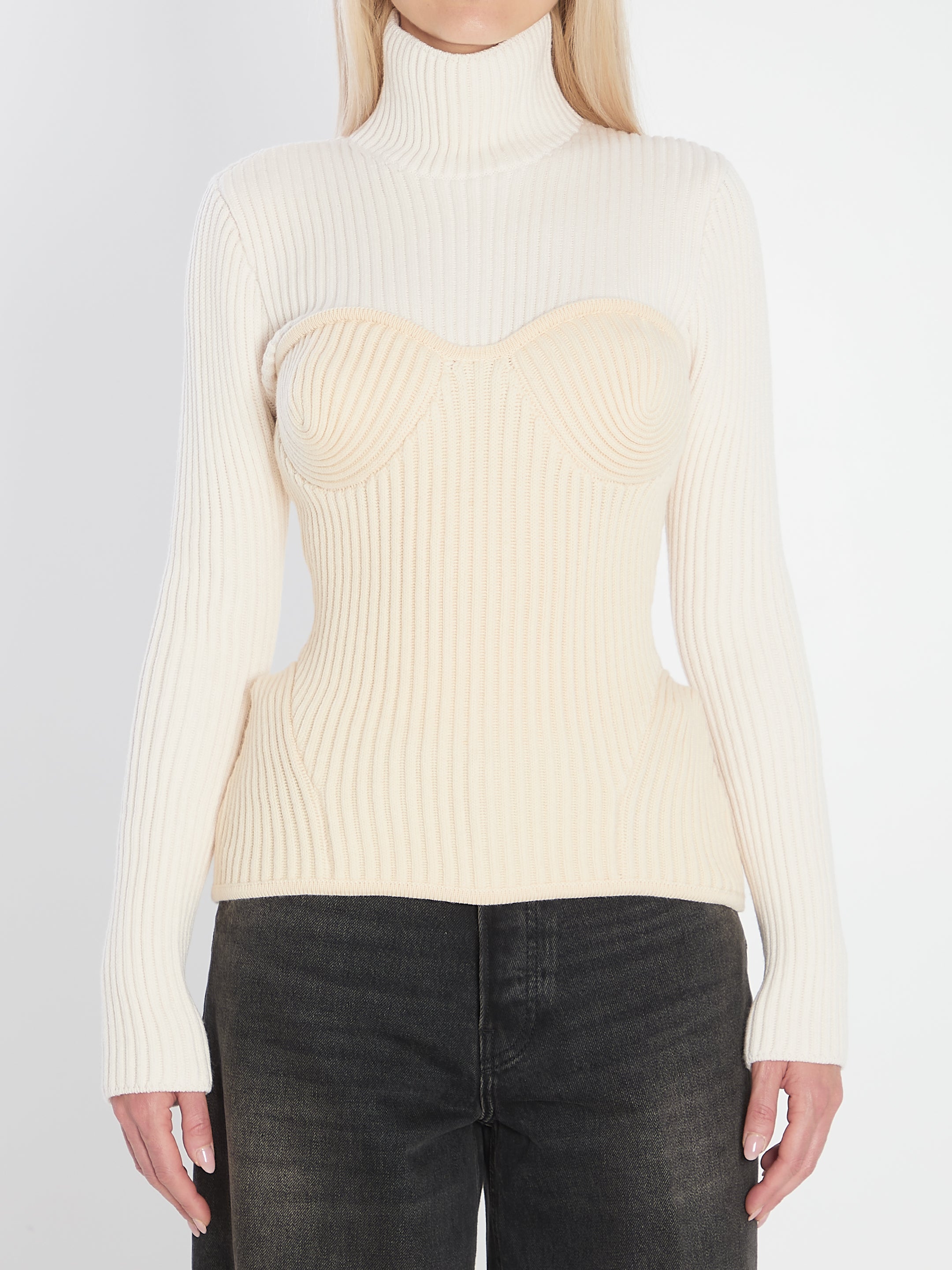 JEAN PAUL GAULTIER Ribbed Knit Pullover with High Neck - Women’s Size M