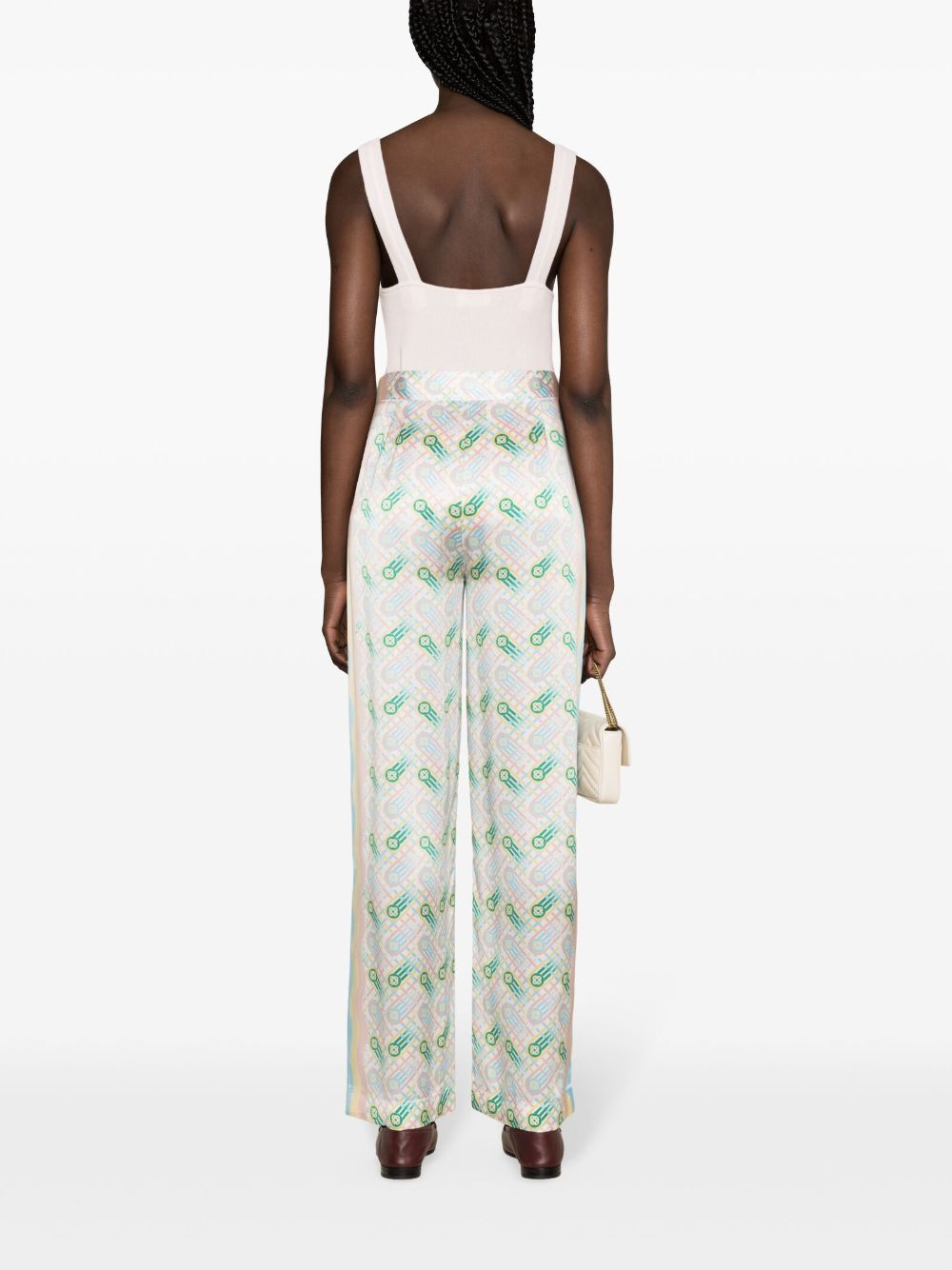 CASABLANCA Printed Silk Straight Leg Trousers