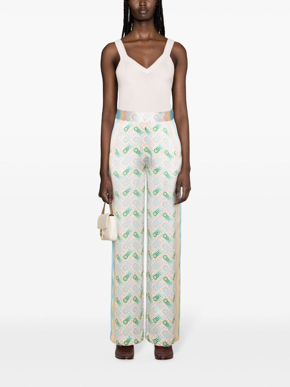 CASABLANCA Printed Silk Straight Leg Trousers