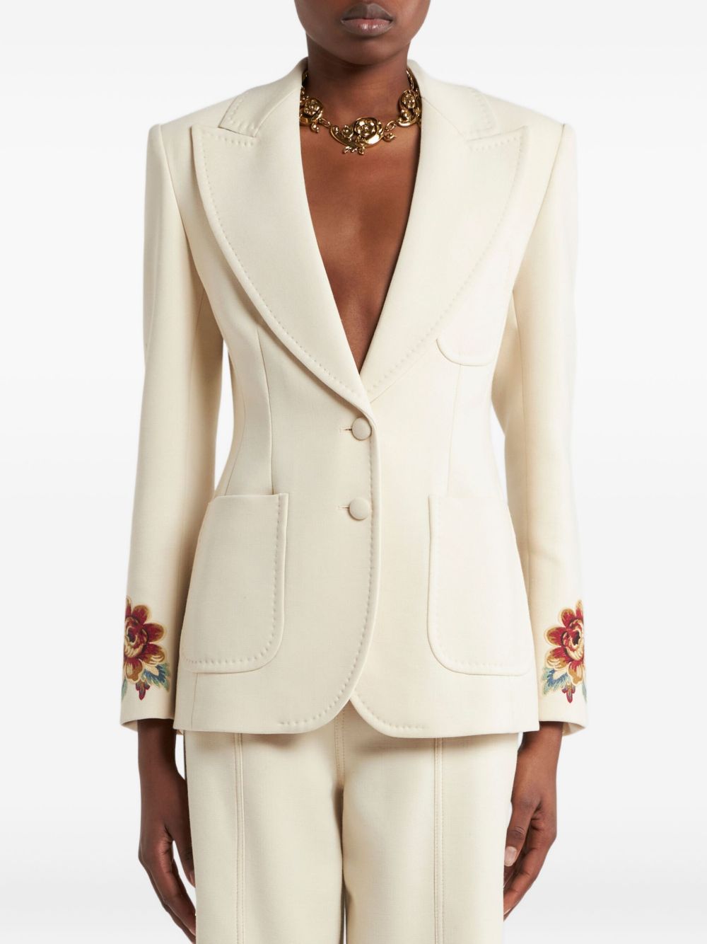 ETRO Natural Blazer with Embroidered Flower Sleeves - Size M