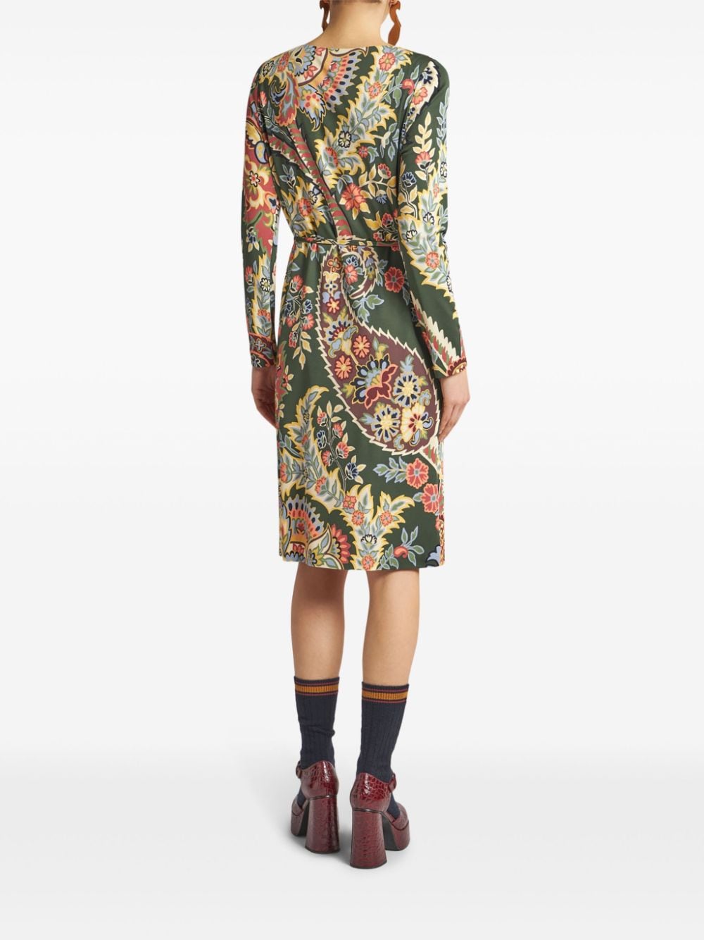 ETRO Printed Midi Dress with Belted Waist