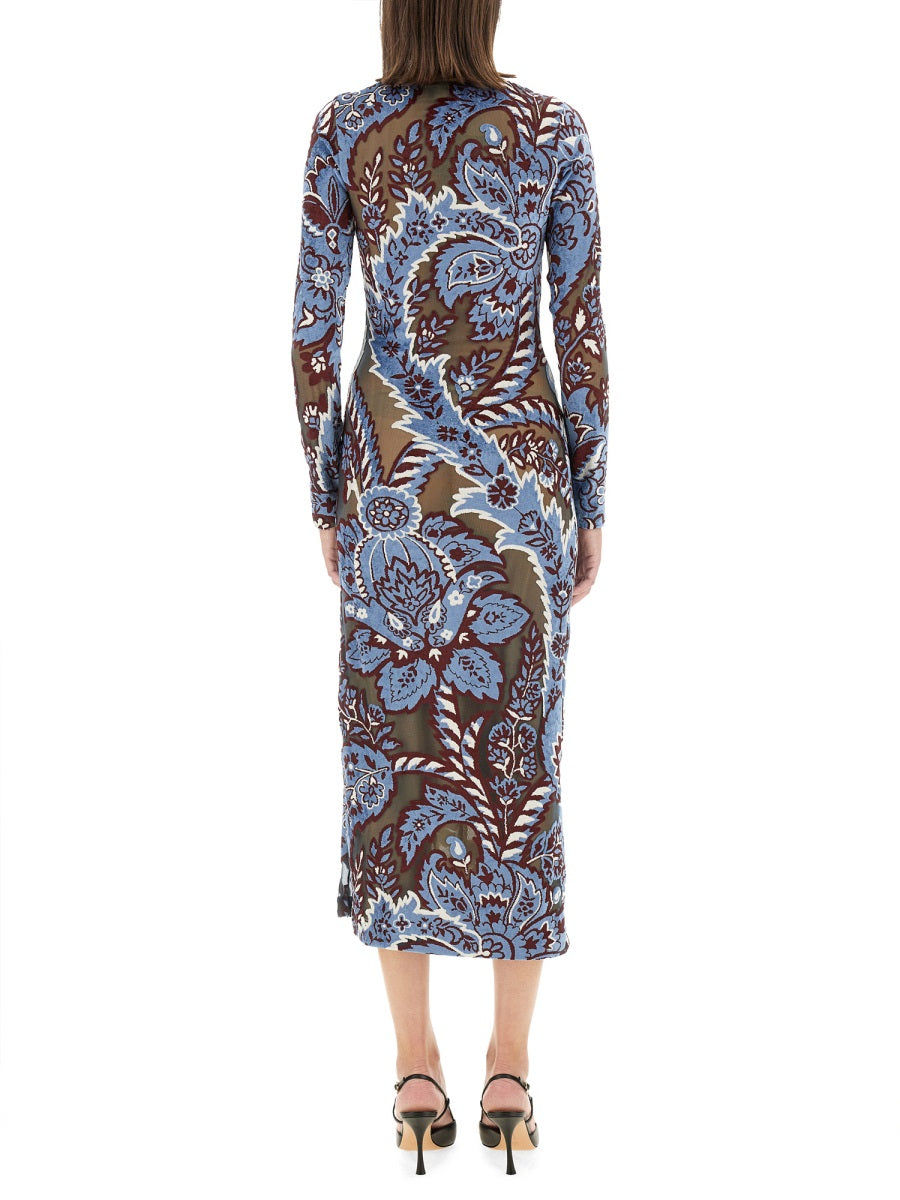 ETRO Slim Fit Velvet Jacquard Tulle Dress - Size 40