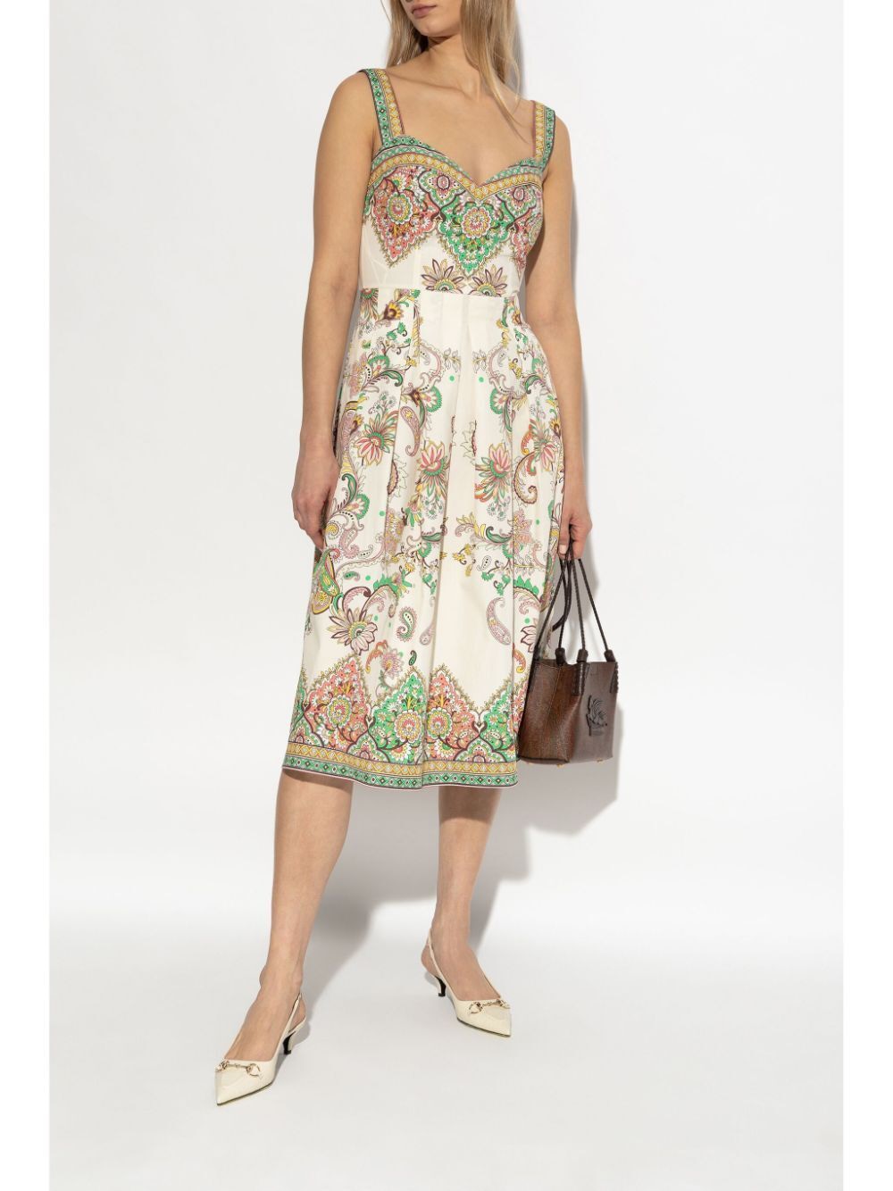 ETRO Sweetheart Neck Floral Print Midi Dress