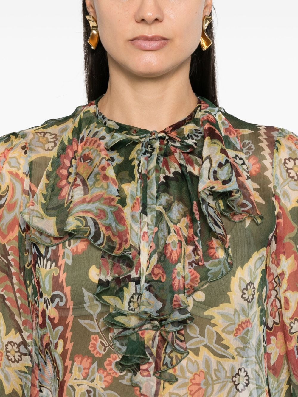 ETRO Printed Silk Shirt with Ruffle Collar