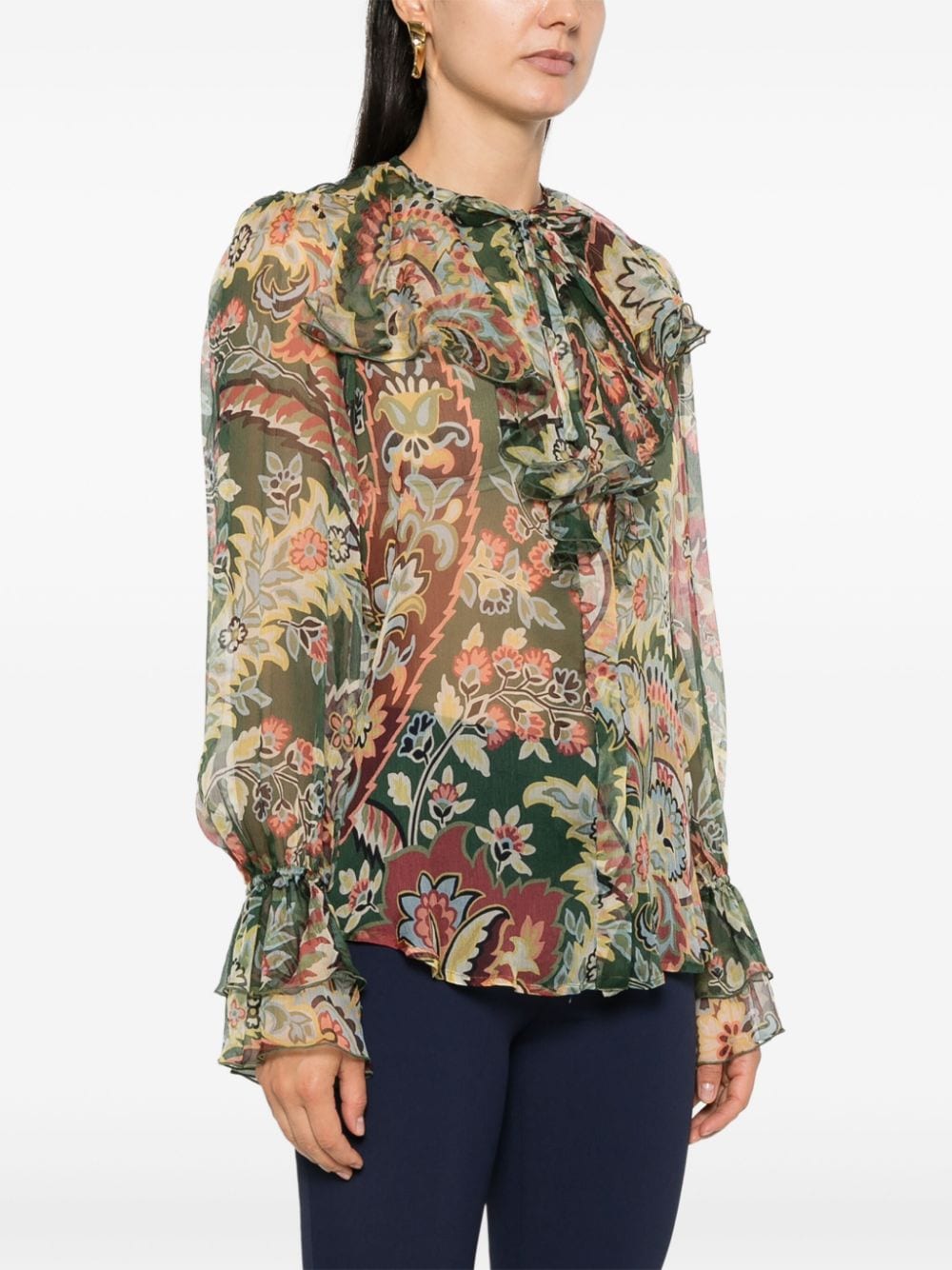 ETRO Printed Silk Shirt with Ruffle Collar