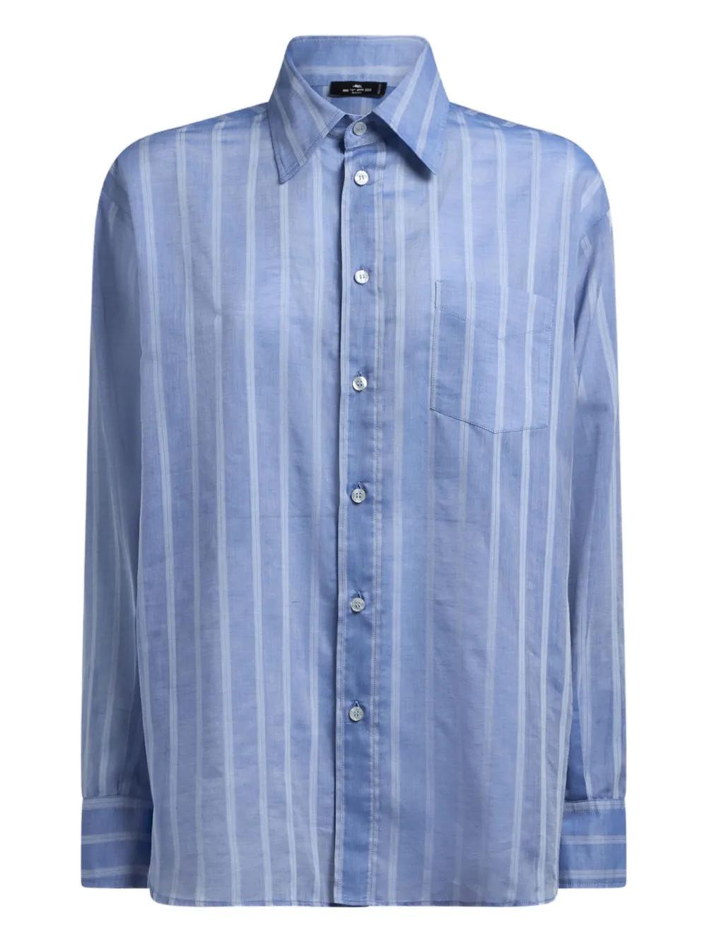 ETRO Striped Cotton Shirt with Front Pocket and Slits