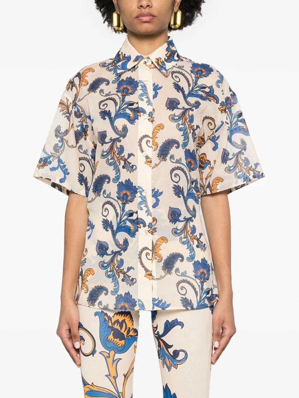 ETRO Floral-Print Mini Short Sleeved Cotton Shirt