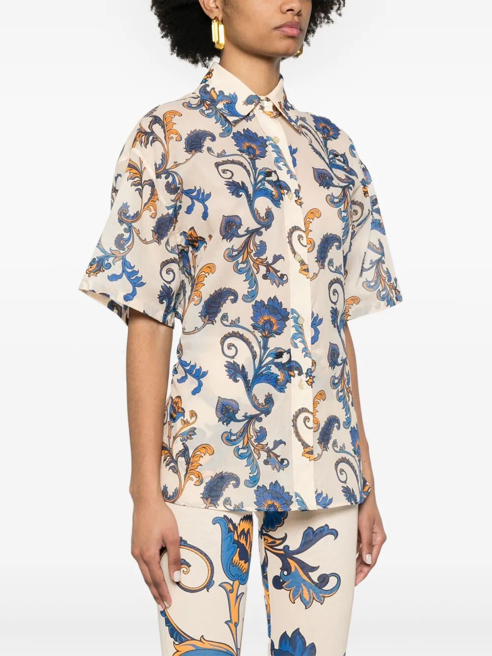 ETRO Floral-Print Mini Short Sleeved Cotton Shirt