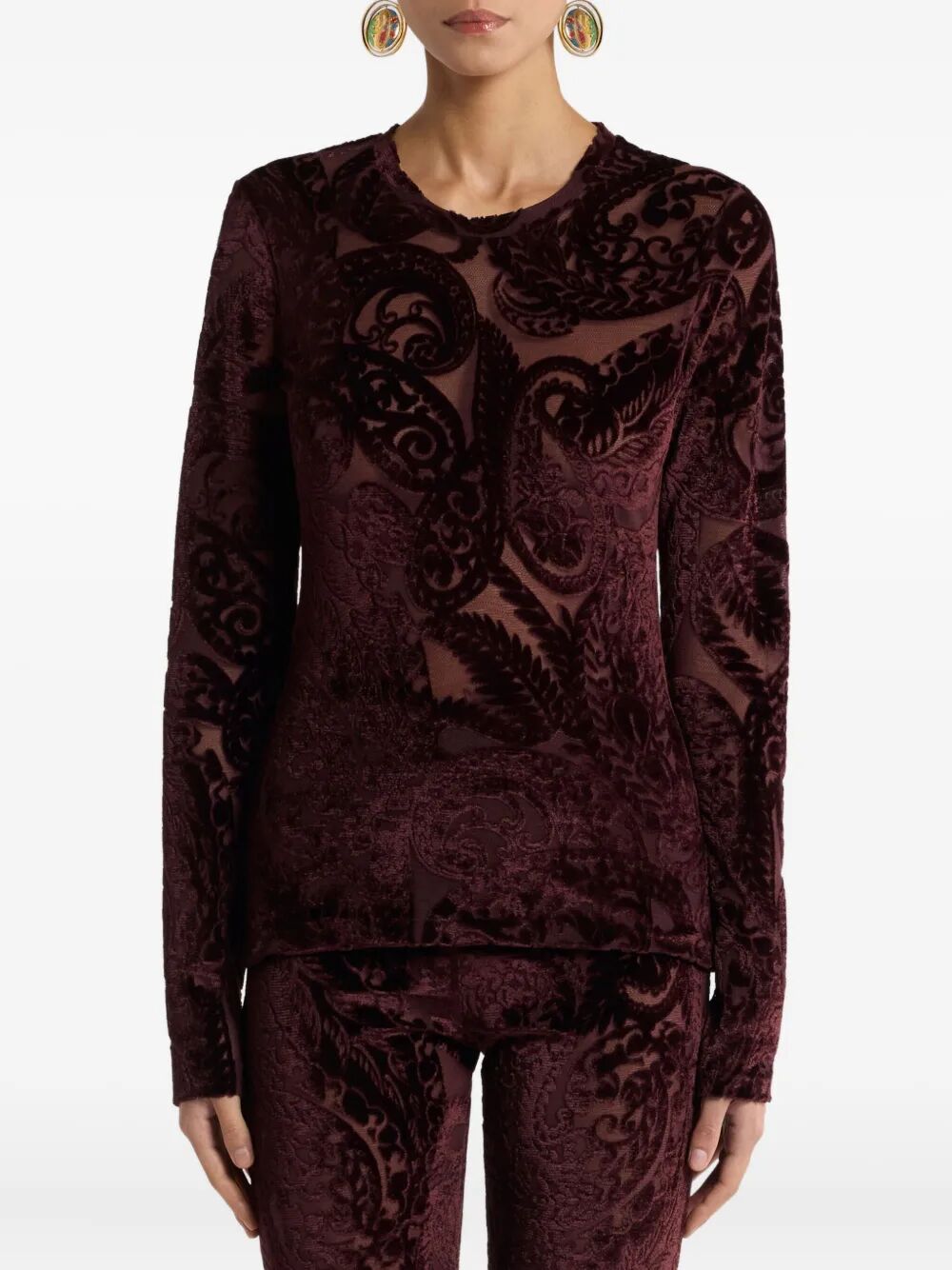ETRO Paisley-Jacquard Long-Sleeved Velvet Top