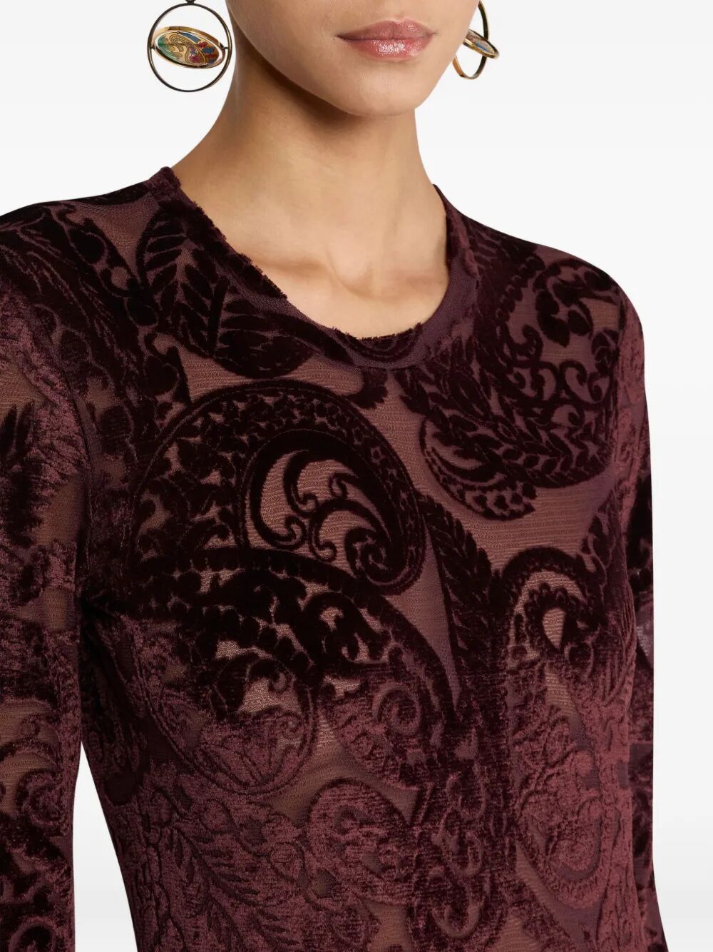 ETRO Paisley-Jacquard Long-Sleeved Velvet Top